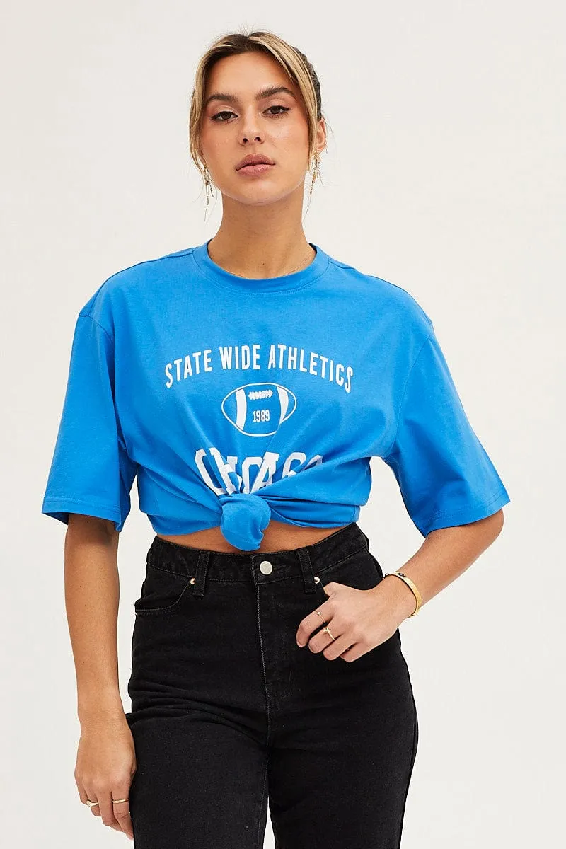 Blue Crew Neck Oversized Tee sold by Ally Fashion product image thumbnail 3