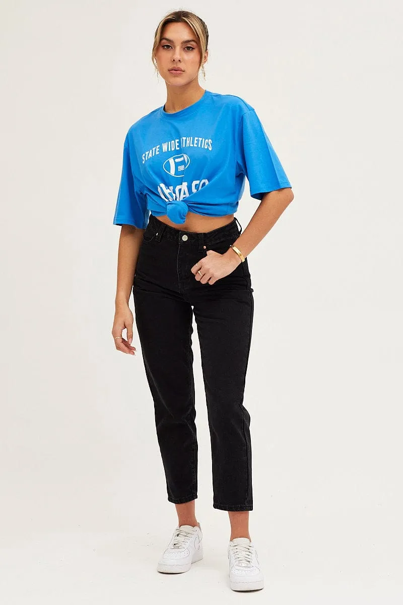 Blue Crew Neck Oversized Tee sold by Ally Fashion product image thumbnail 2