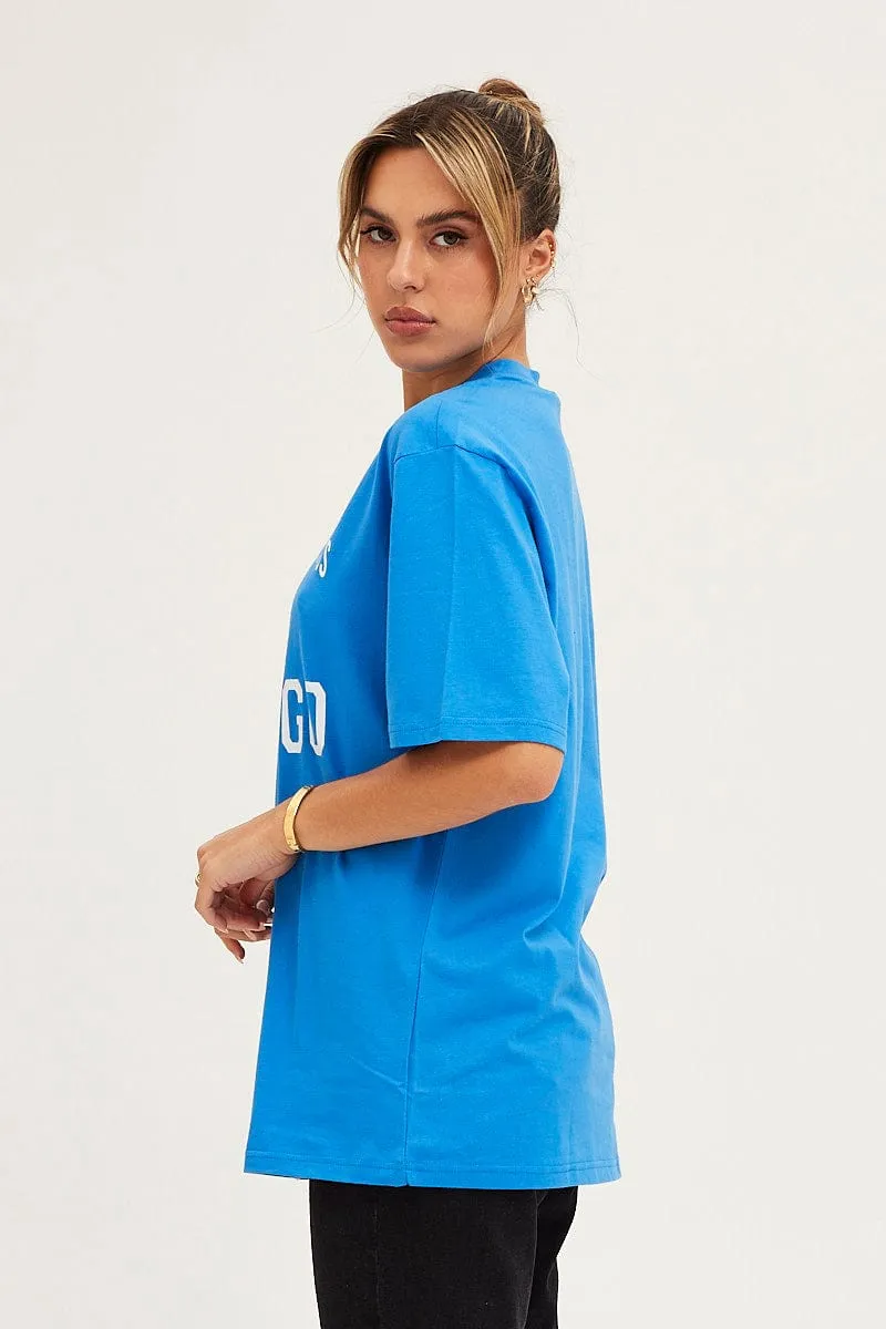 Blue Crew Neck Oversized Tee sold by Ally Fashion product image thumbnail 4