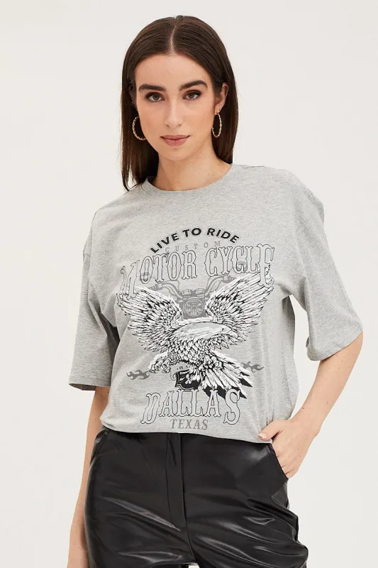 Grey Crew Neck Oversized Tee sold by Ally Fashion