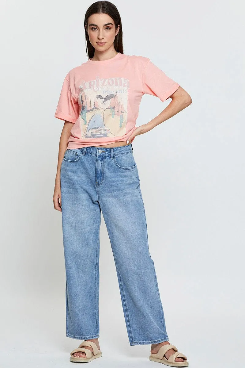 Pink Graphic T-Shirt Short Sleeve sold by Ally Fashion product image thumbnail 2