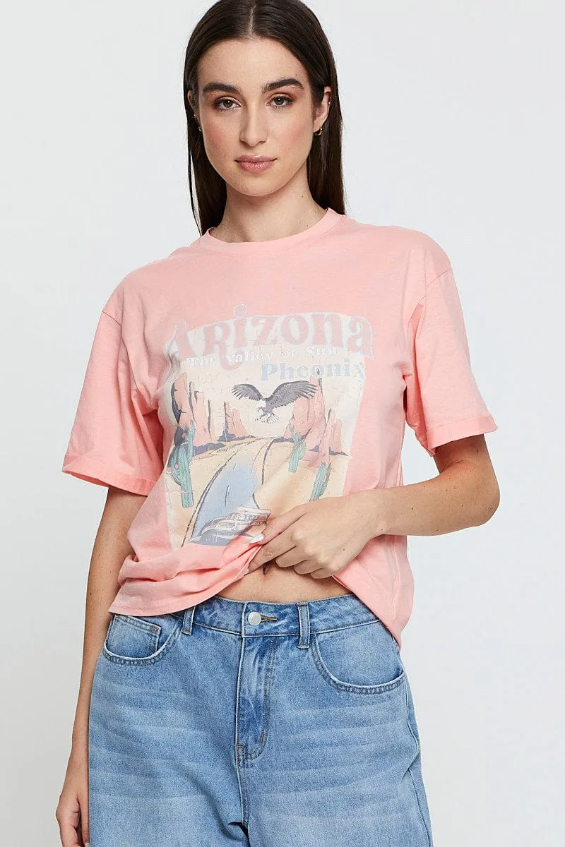 Pink Graphic T-Shirt Short Sleeve sold by Ally Fashion