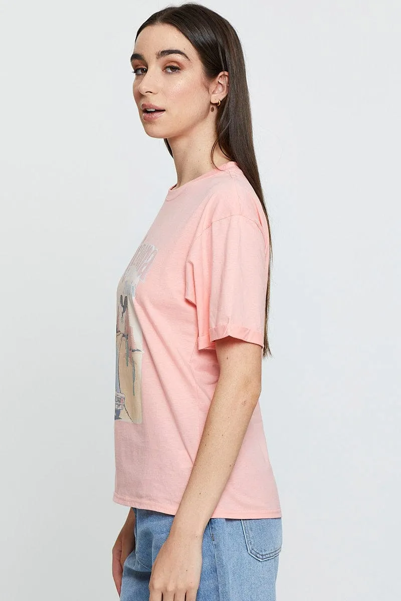 Pink Graphic T-Shirt Short Sleeve sold by Ally Fashion product image thumbnail 4