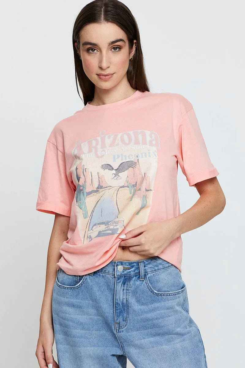 Pink Graphic T-Shirt Short Sleeve sold by Ally Fashion product image thumbnail 3