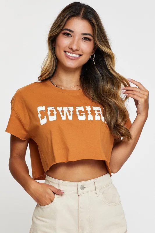 Brown Graphic T Shirt Crop sold by Ally Fashion