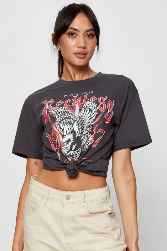 Grey Graphic T Shirt Short Sleeve sold by Ally Fashion