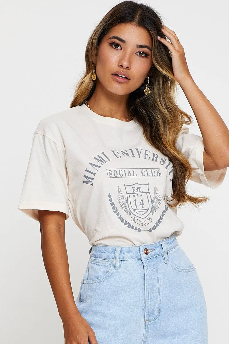 Beige Graphic T Shirt Short Sleeve sold by Ally Fashion product image thumbnail 3