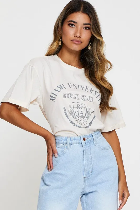Beige Graphic T Shirt Short Sleeve made by Ally Fashion