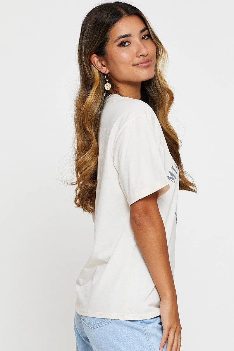 Beige Graphic T Shirt Short Sleeve sold by Ally Fashion product image thumbnail 4