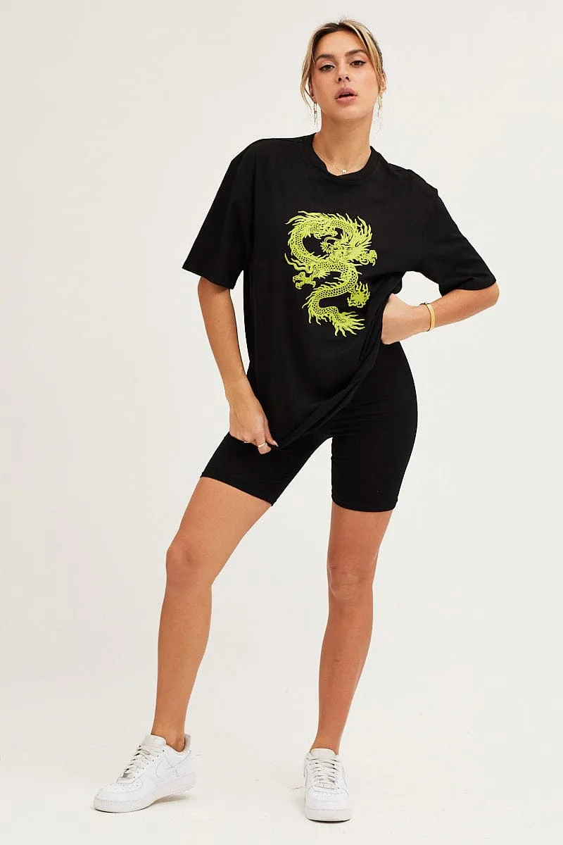 Black Crew Neck Oversized Graphic T-Shirt sold by Ally Fashion product image thumbnail 2