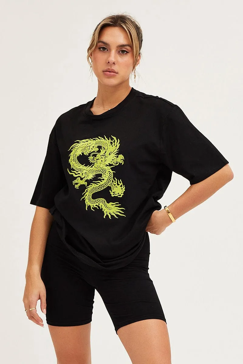 Black Crew Neck Oversized Graphic T-Shirt sold by Ally Fashion