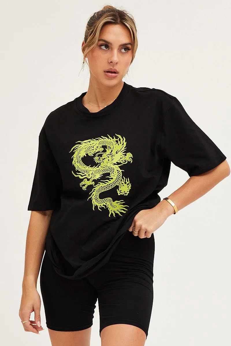 Black Crew Neck Oversized Graphic T-Shirt sold by Ally Fashion product image thumbnail 3