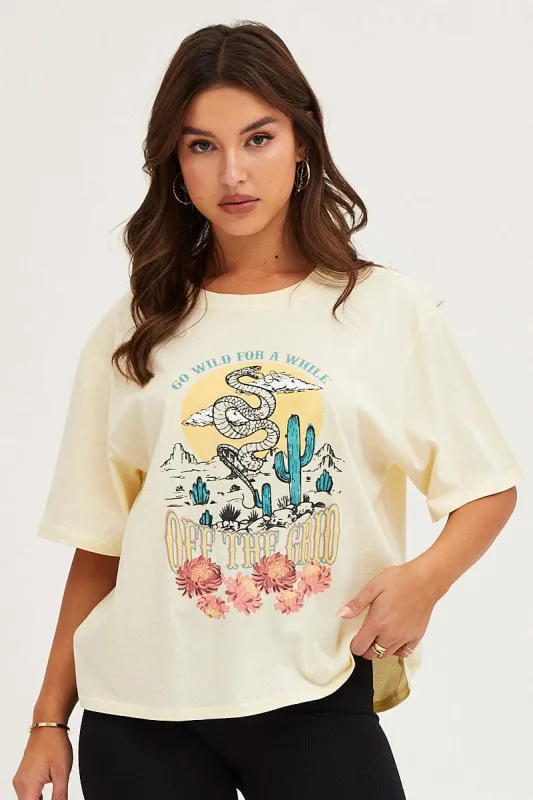White Crew Neck Graphic T-Shirt sold by Ally Fashion