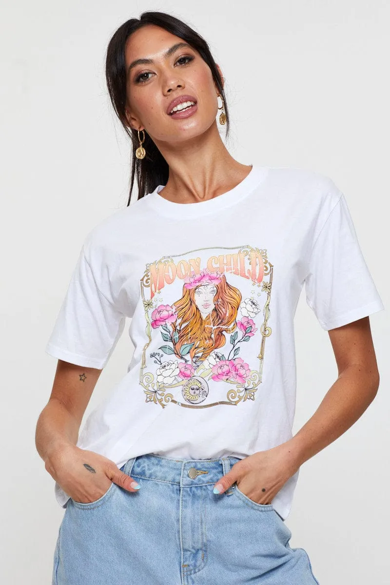 White Graphic T Shirt Short Sleeve sold by Ally Fashion product image thumbnail 3