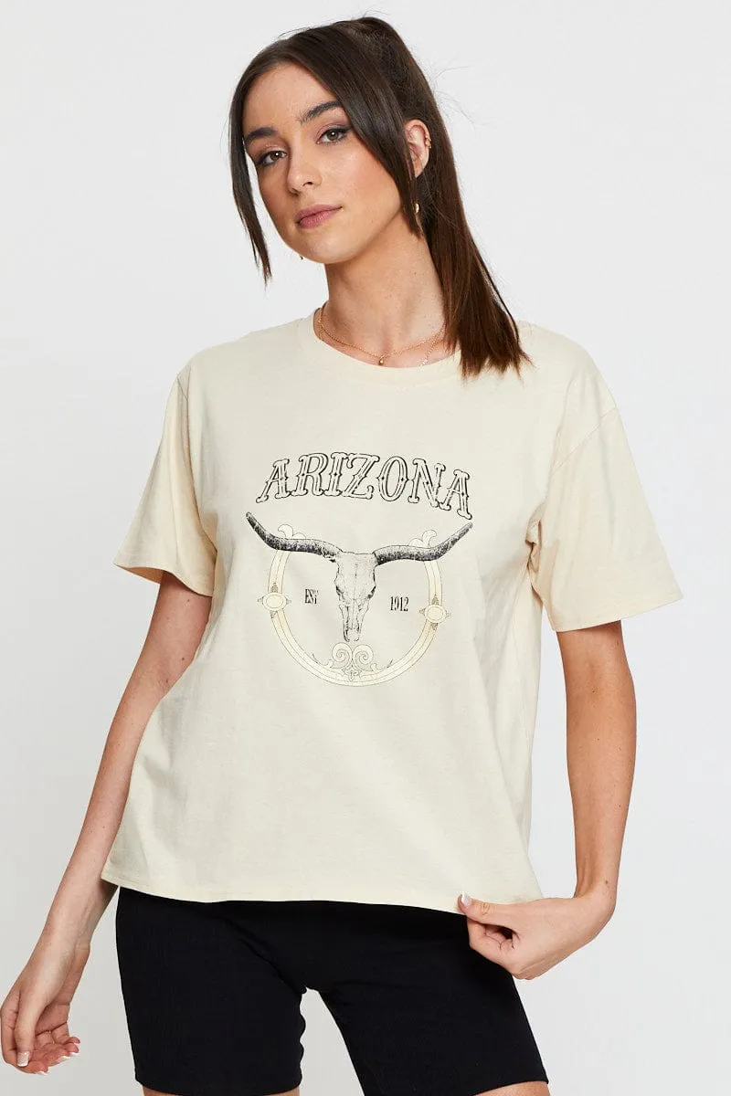 Beige Graphic T Shirt Short Sleeve sold by Ally Fashion product image thumbnail 3
