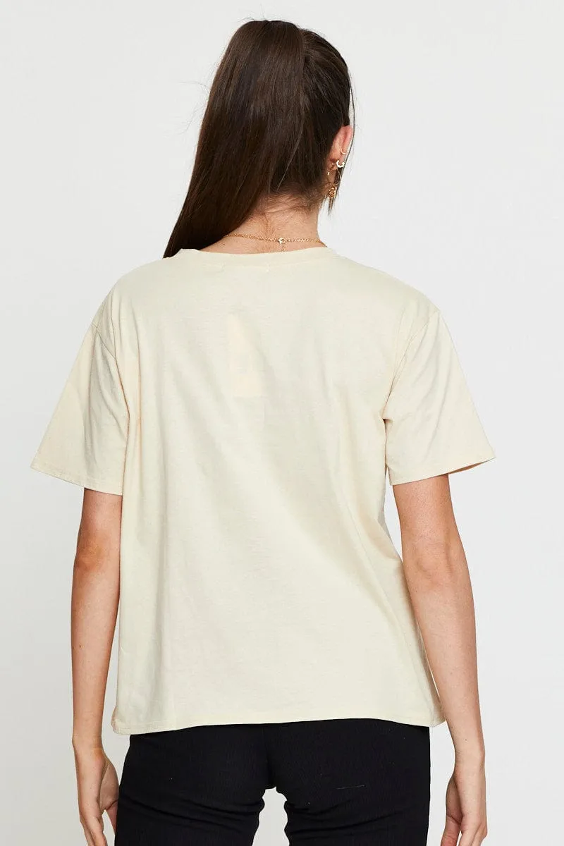 Beige Graphic T Shirt Short Sleeve sold by Ally Fashion product image thumbnail 5