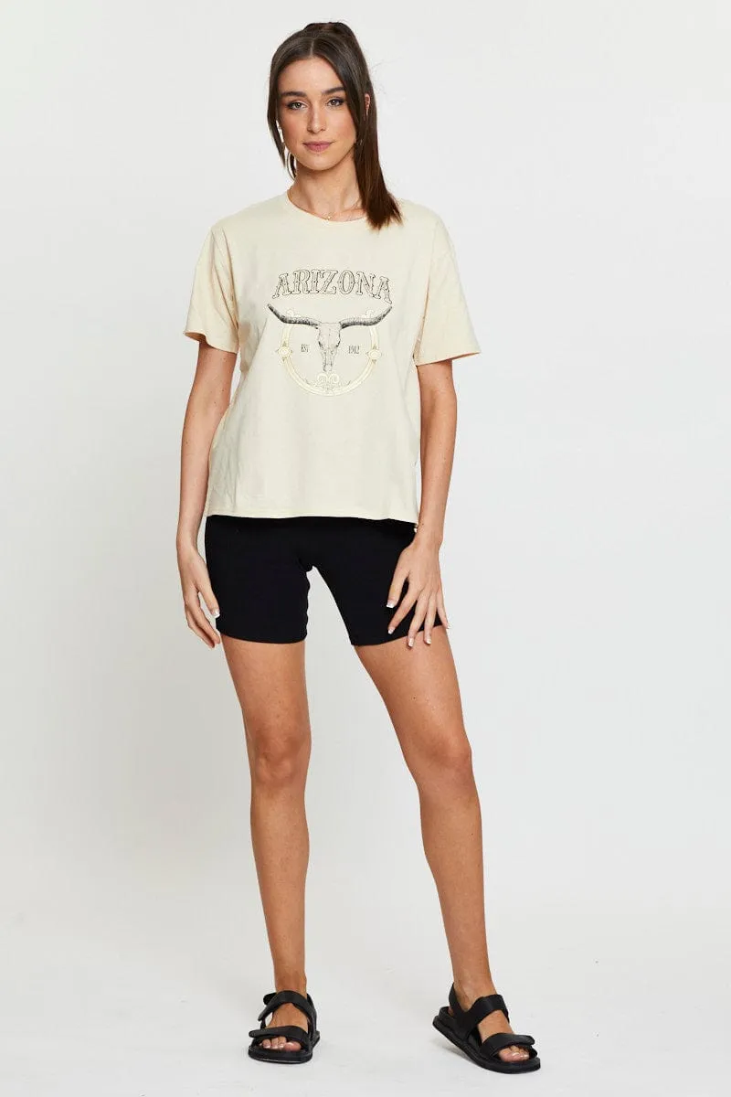 Beige Graphic T Shirt Short Sleeve sold by Ally Fashion product image thumbnail 2