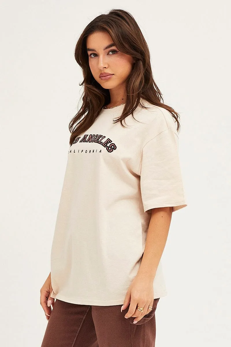 Beige Graphic T Shirt Crew Neck sold by Ally Fashion product image thumbnail 4