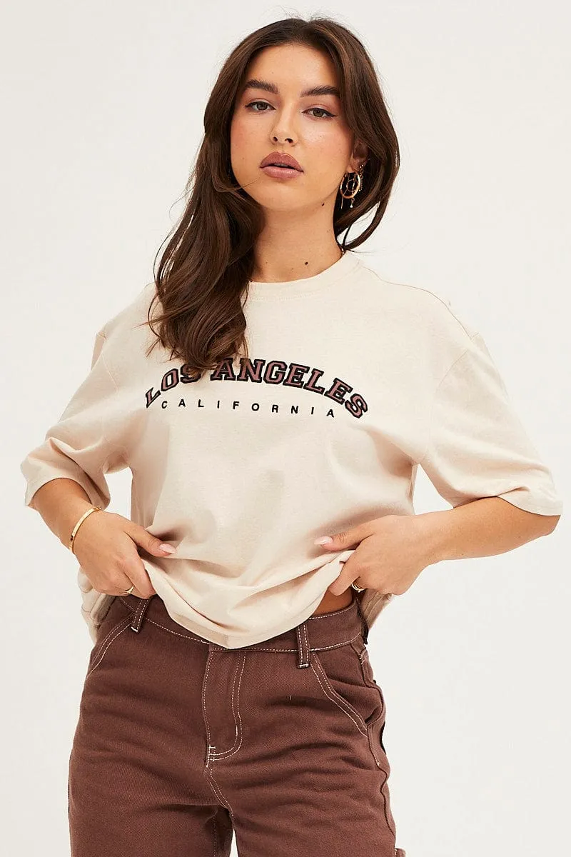 Beige Graphic T Shirt Crew Neck sold by Ally Fashion product image thumbnail 2
