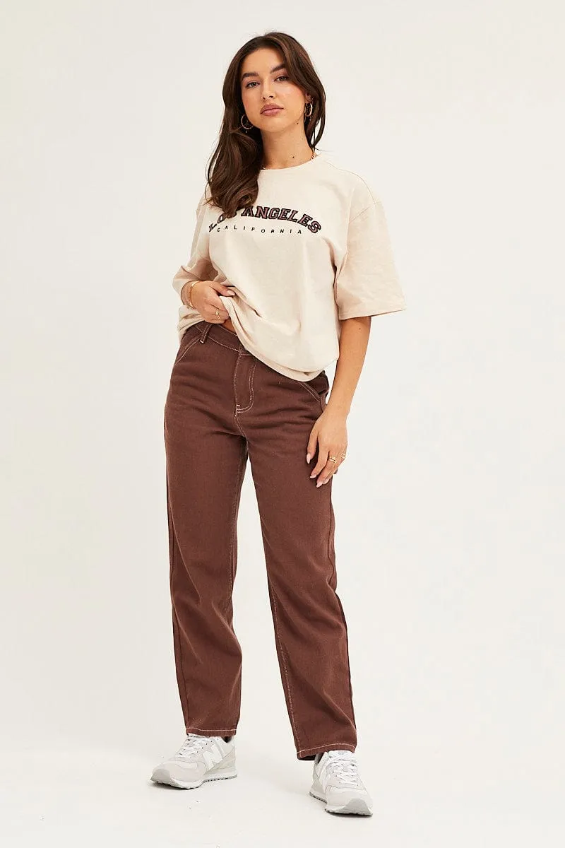 Beige Graphic T Shirt Crew Neck sold by Ally Fashion product image thumbnail 3