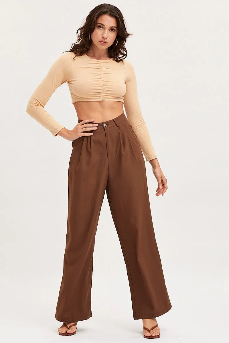 Beige Ruched Crop Top Long Sleeve sold by Ally Fashion product image thumbnail 2
