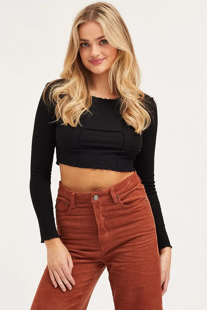 Black Top Long Sleeve Midriff sold by Ally Fashion