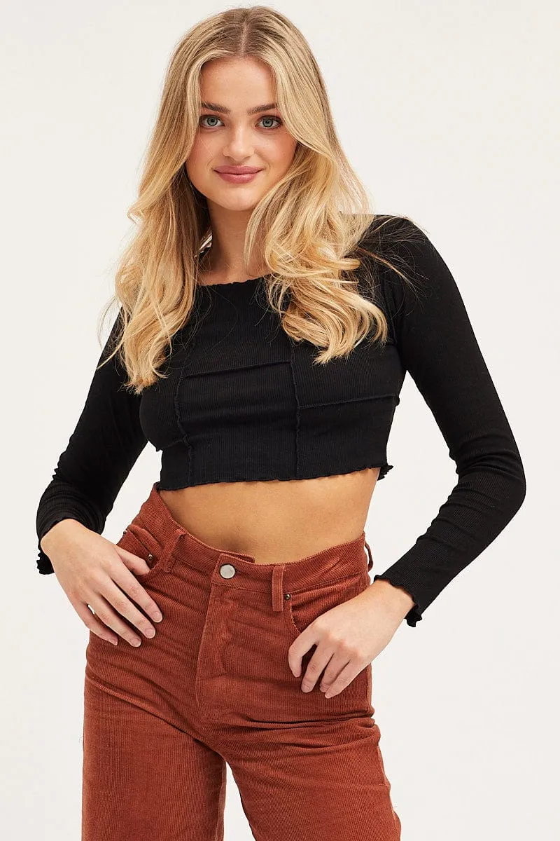 Black Top Long Sleeve Midriff sold by Ally Fashion product image thumbnail 3