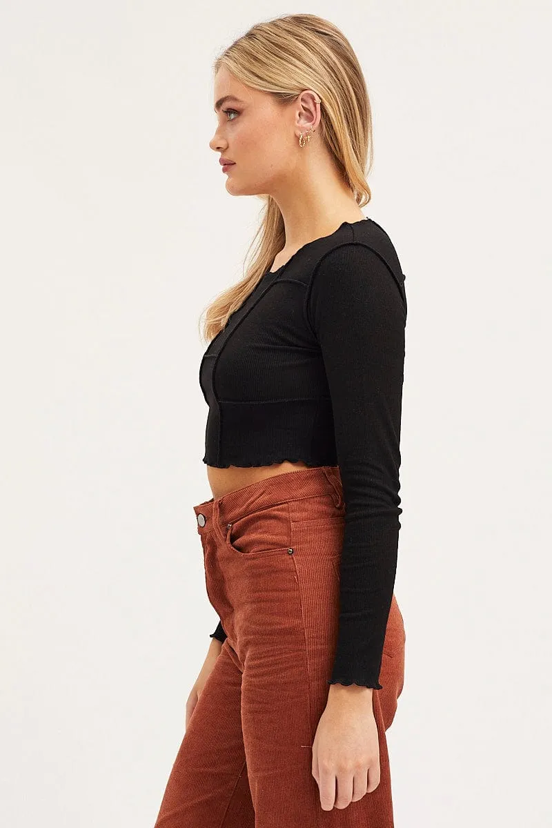 Black Top Long Sleeve Midriff sold by Ally Fashion product image thumbnail 4