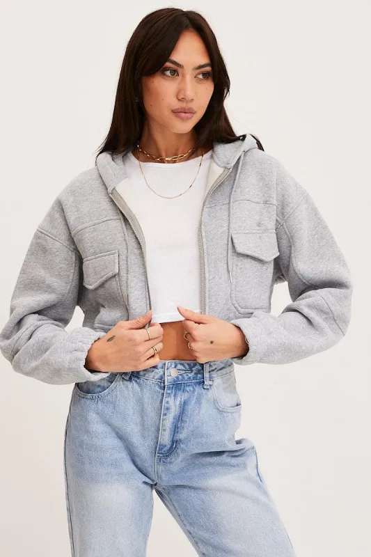 Grey Zip Front Hoodie Long Sleeve sold by Ally Fashion