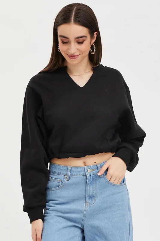 Black Jumper Long Sleeve V Neck sold by Ally Fashion