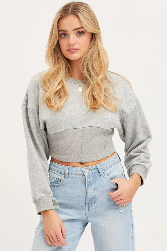 Grey Corset Jumper Long Sleeve sold by Ally Fashion