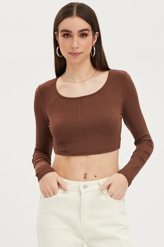 Brown Corset Top Long Sleeve sold by Ally Fashion