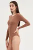 Brown Bodysuit Long Sleeve sold by Ally Fashion