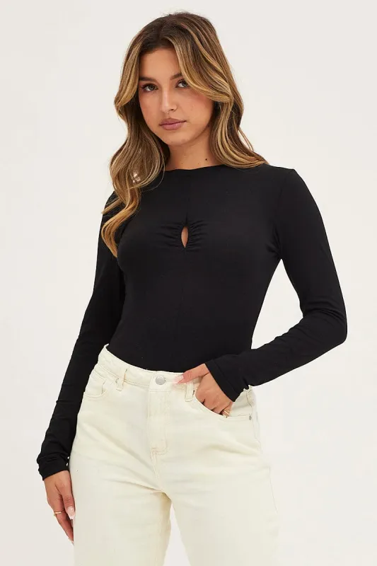 Black Keyhole Bodysuit Long Sleeve sold by Ally Fashion
