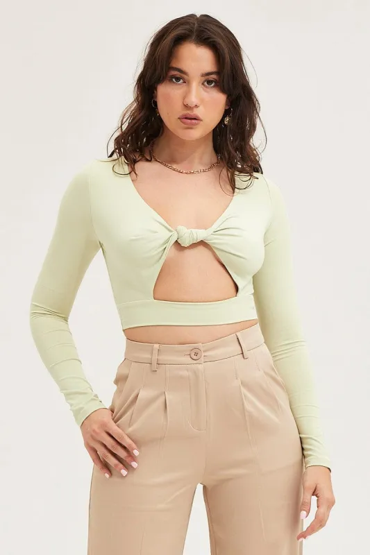 Green Twist Front Top Long Sleeve sold by Ally Fashion