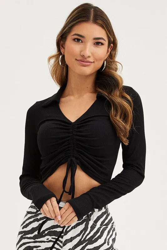 Black Ruched Top Long Sleeve sold by Ally Fashion