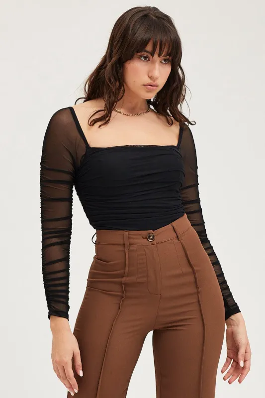 Black Bodysuit Long Sleeve Mesh sold by Ally Fashion