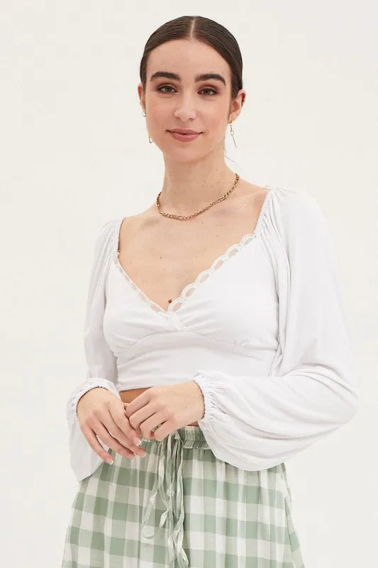 White Top Long Sleeve Lace Trim sold by Ally Fashion