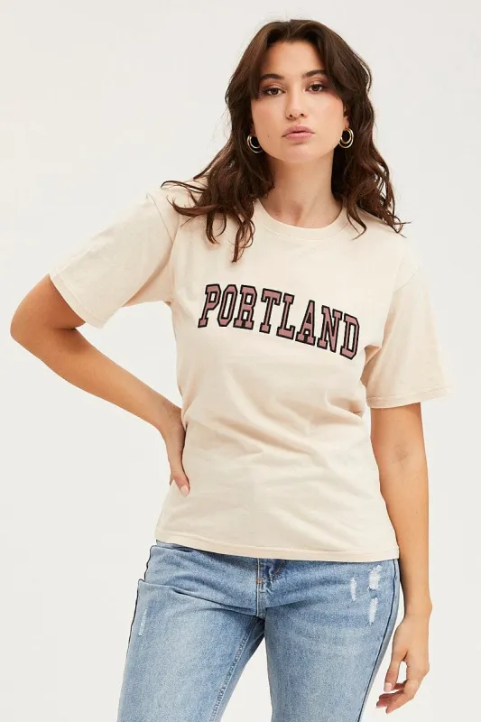 Beige T Shirt Short Sleeve sold by Ally Fashion