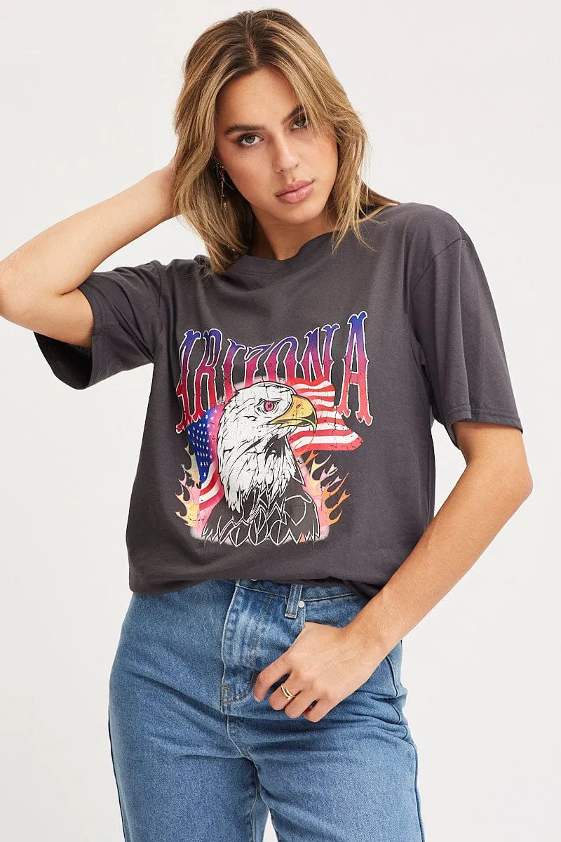 Grey Graphic T Shirt Short Sleeve sold by Ally Fashion product image thumbnail 3