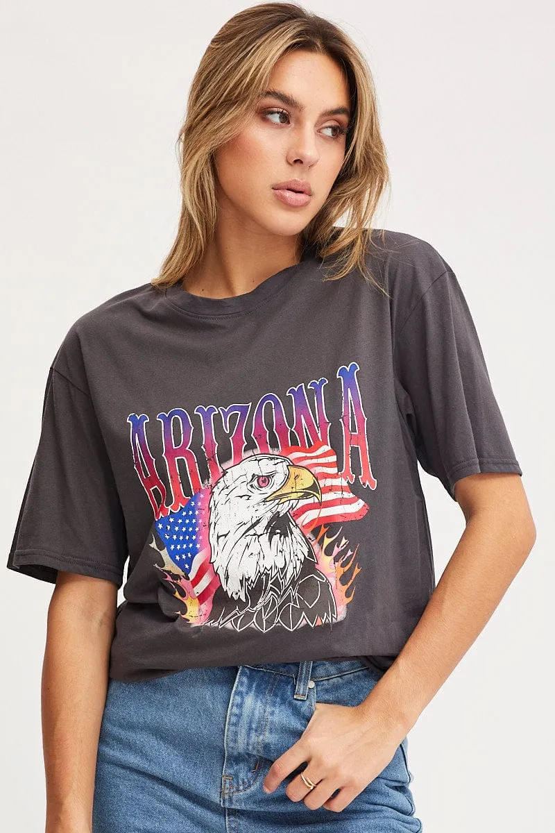 Grey Graphic T Shirt Short Sleeve sold by Ally Fashion