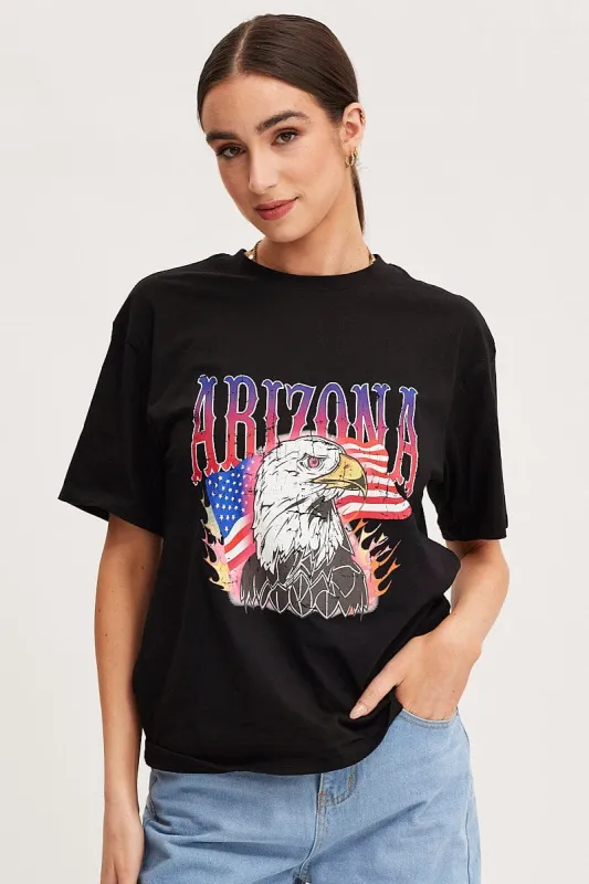 Black Graphic T Shirt Short Sleeve sold by Ally Fashion