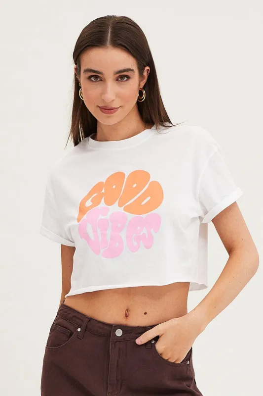 White Graphic T Shirt Short Sleeve sold by Ally Fashion
