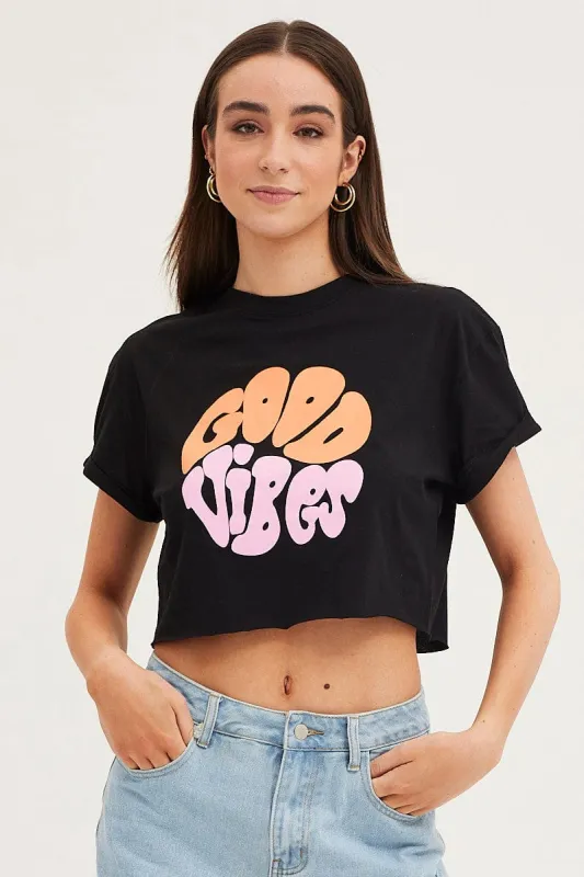 Black Graphic T Shirt Short Sleeve sold by Ally Fashion