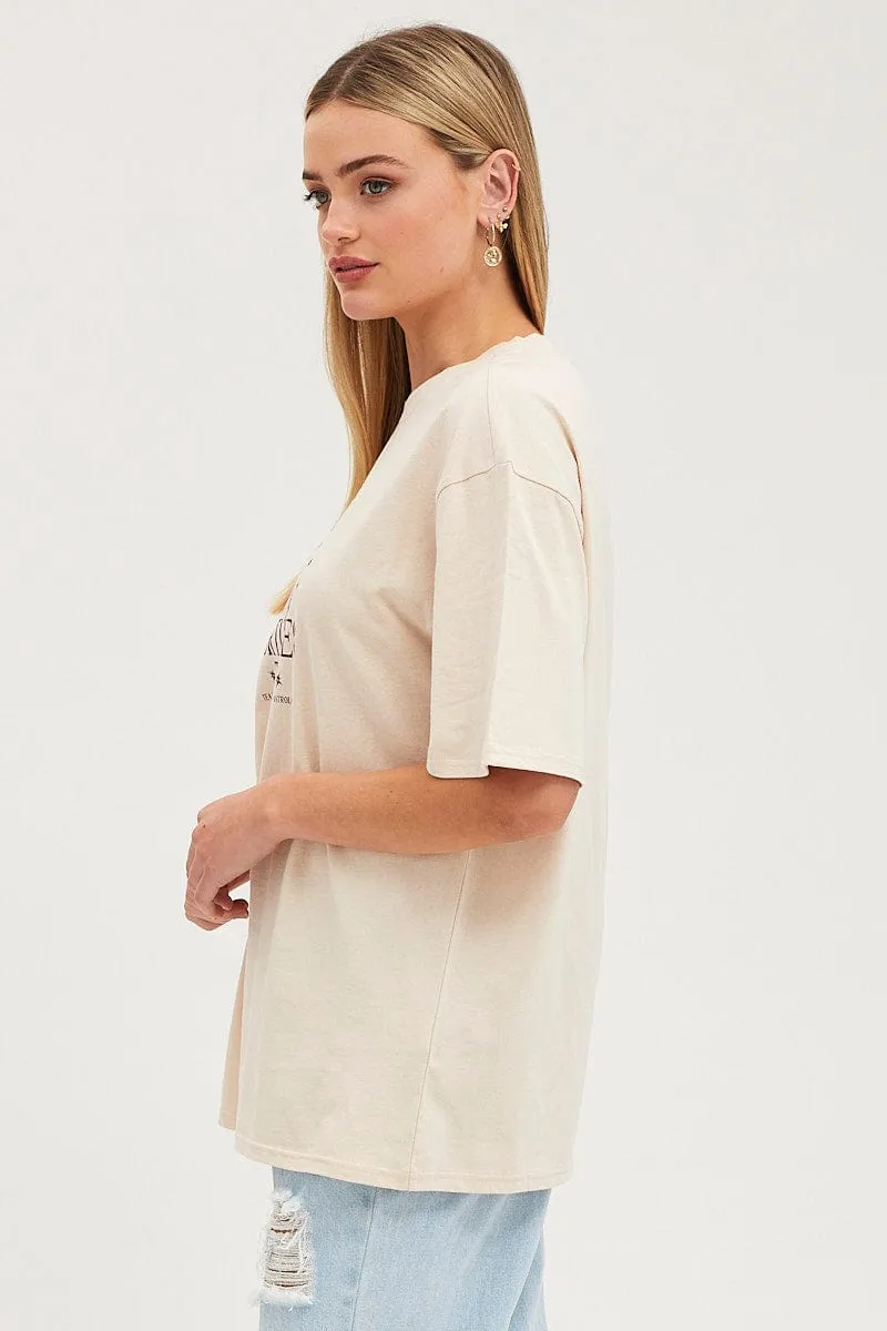 Beige Long Line T Shirt Short Sleeve sold by Ally Fashion product image thumbnail 4