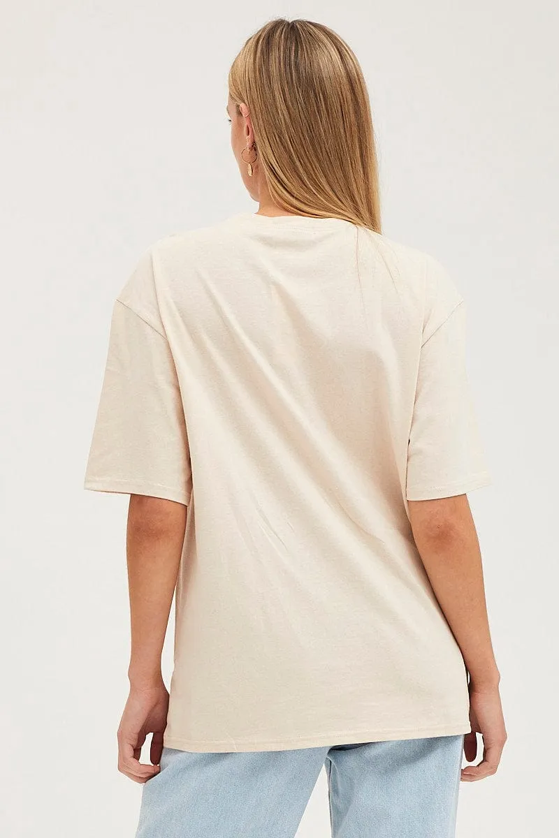 Beige Long Line T Shirt Short Sleeve sold by Ally Fashion product image thumbnail 5
