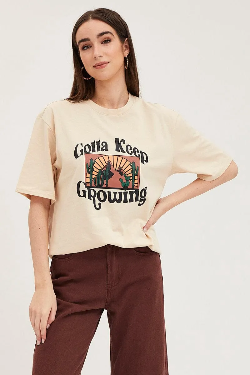 Beige Graphic Tank Short Sleeve Cotton sold by Ally Fashion product image thumbnail 3