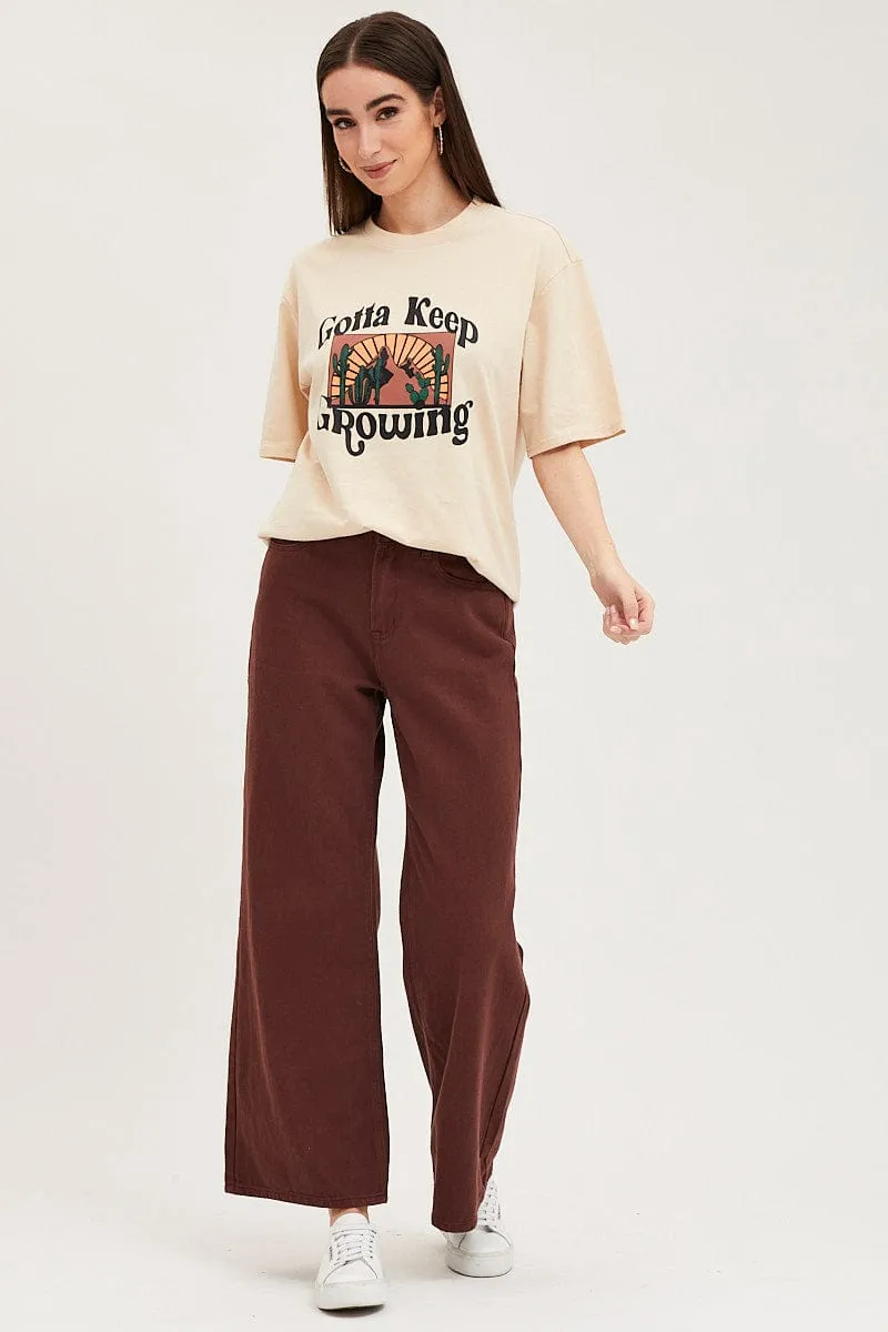 Beige Graphic Tank Short Sleeve Cotton sold by Ally Fashion product image thumbnail 2