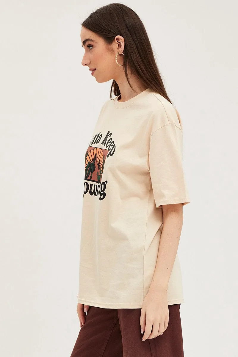 Beige Graphic Tank Short Sleeve Cotton sold by Ally Fashion product image thumbnail 4