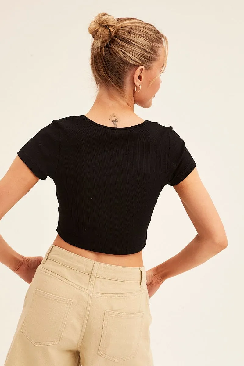 Black Scarf T-Shirt Short Sleeve Crop sold by Ally Fashion product image thumbnail 5